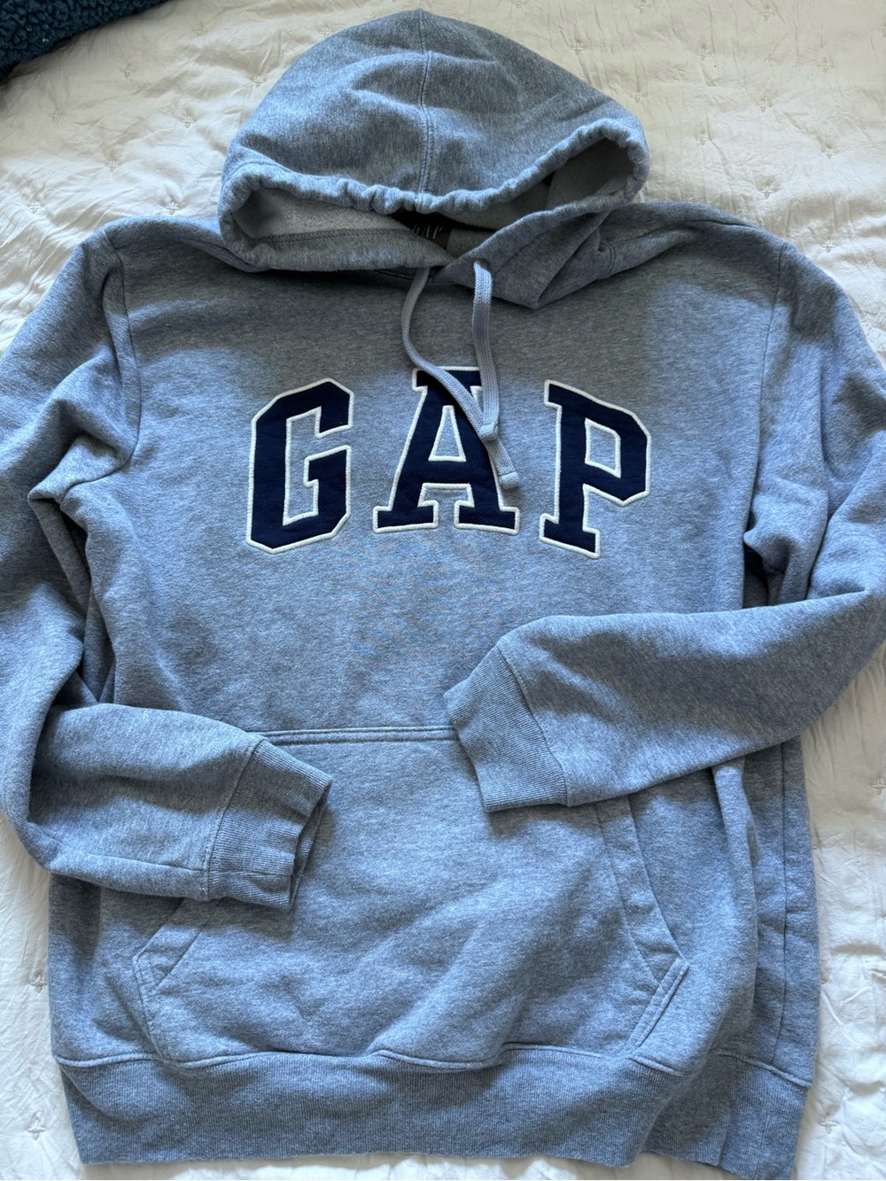 GAP Gray Navy Arch Logo Fleece Pullover Hoodie Men’s M